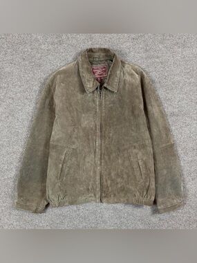 Vintage Colebrook Green Suede Leather Bomber Jacket Men’s XL Full Zip Collared